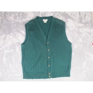 Vintage Penguin Sport Sweater Vest Men's L Green Ribbed Button Front Made USA‎